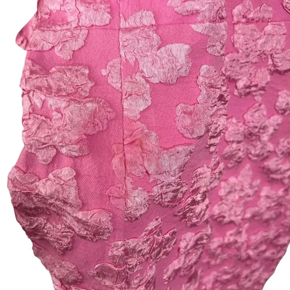 Textured Pink Puff-Sleeve Mini Dress - Picture 16 of 16